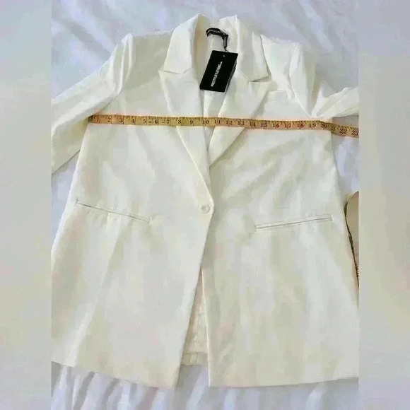 PrettyLittleThing Cream Oversized Dad Blazer Size 2 - Picture 7 of 13